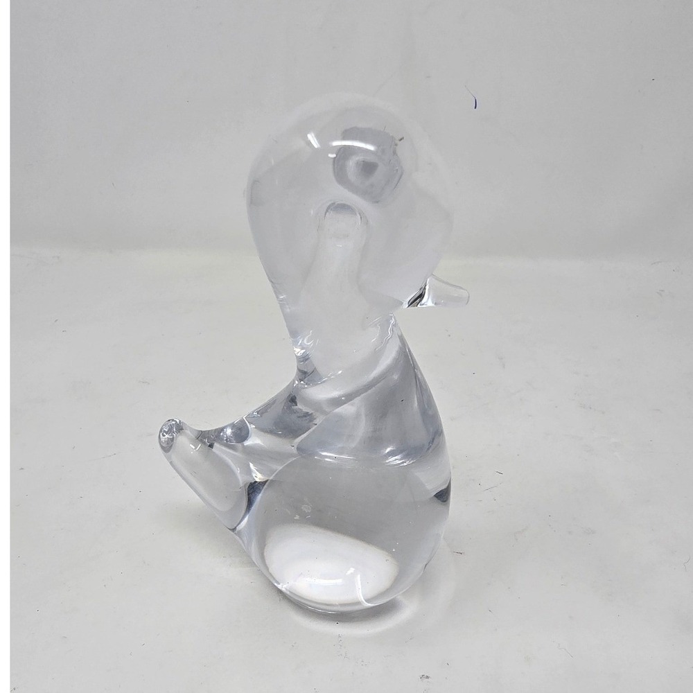 Vtg crystal duck clear paperweight figurine art glass MCM farmhouse retro decor